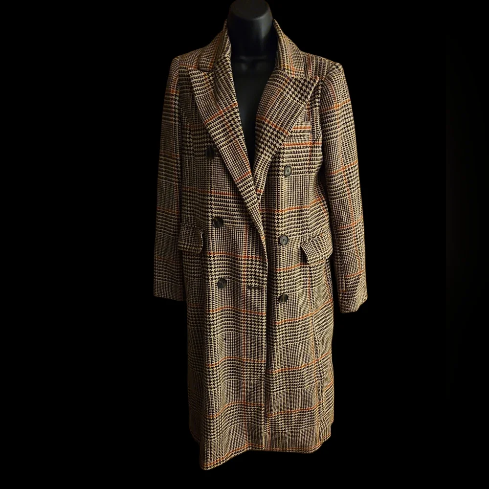 Forever 21 Plaid Pea Coat - Black, Brown, Cream - Picture 3 of 6